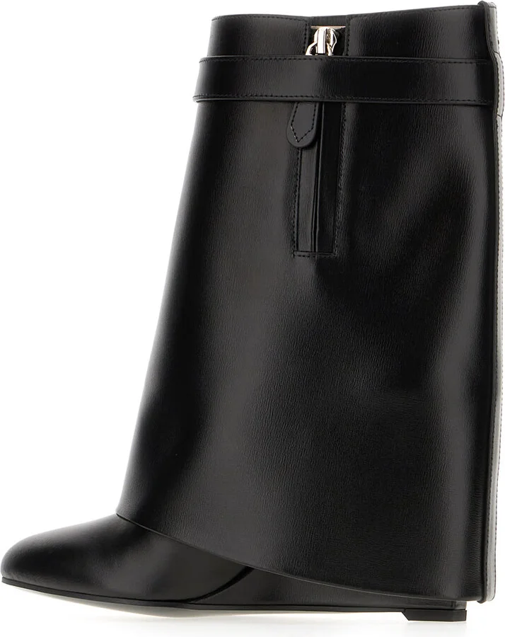 Black Leather Shark Lock Ankle Boots - Image 3