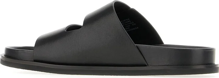 Black Leather Slider Sandals - Image 3