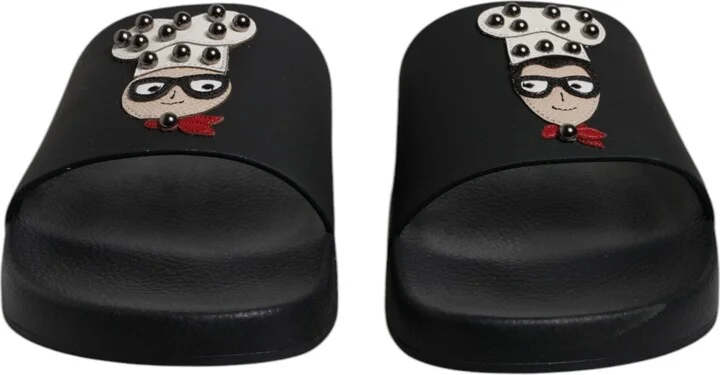 Black Leather Slides Sandals Beachwear Men's Shoes - Image 2