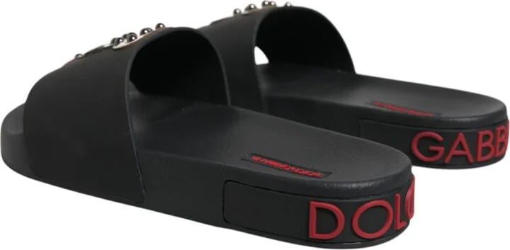 Black Leather Slides Sandals Beachwear Men's Shoes - Image 3