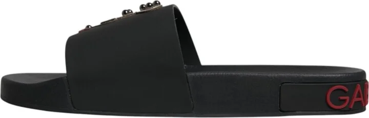 Black Leather Slides Sandals Beachwear Men's Shoes - Image 4