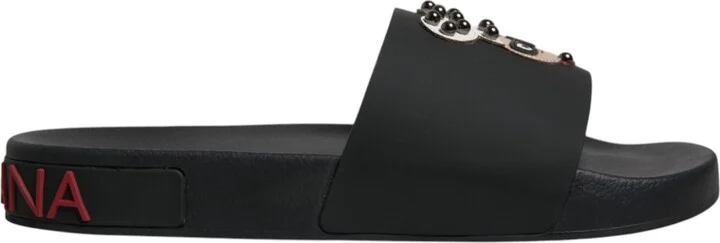 Black Leather Slides Sandals Beachwear Men's Shoes - Image 5