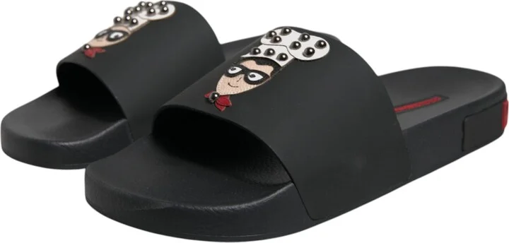 Black Leather Slides Sandals Beachwear Men's Shoes