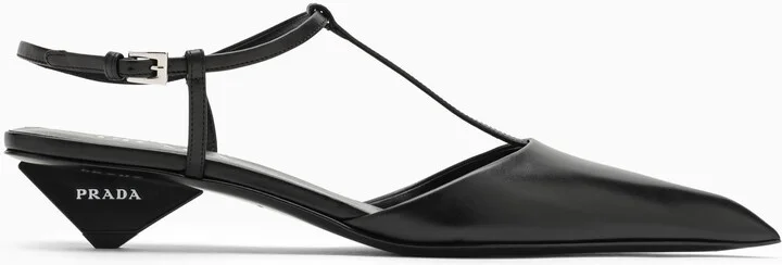 Black Leather Slingback D\u00e9collet\u00e9