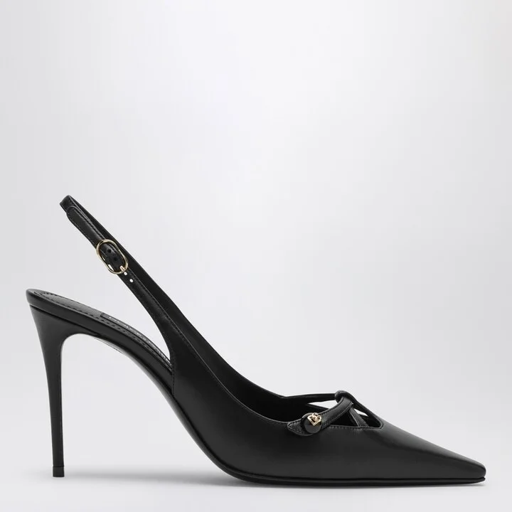 Black leather slingback dÃ©colletÃ©