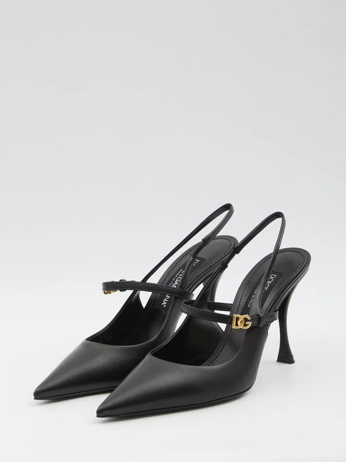 Black Leather Slingback Pumps - Image 2