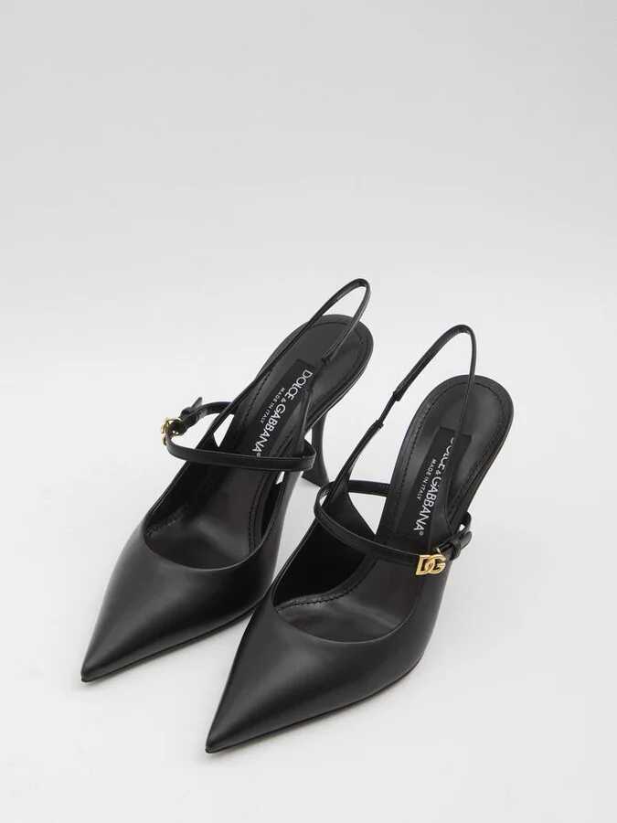 Black Leather Slingback Pumps - Image 5