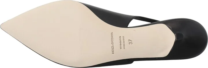 Black Leather Slingbacks Heels Pumps Women's Shoes - Image 2