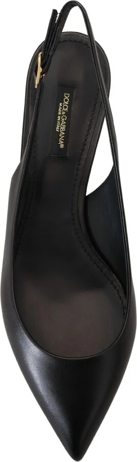 Black Leather Slingbacks Heels Pumps Women's Shoes - Image 3