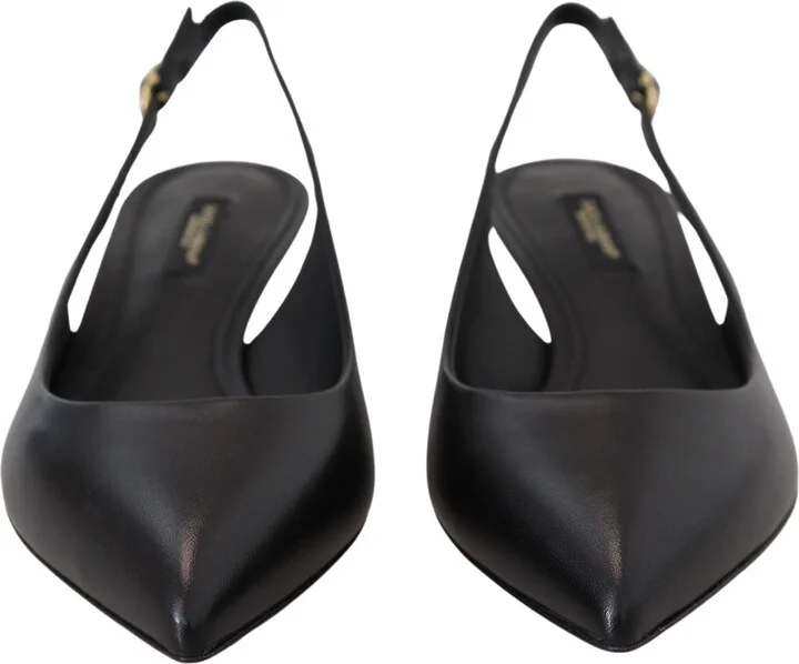 Black Leather Slingbacks Heels Pumps Women's Shoes - Image 4