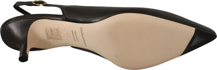 Black Leather Slingbacks Heels Pumps Women's Shoes - Image 3