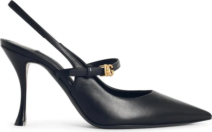 Black Leather Slingbacks