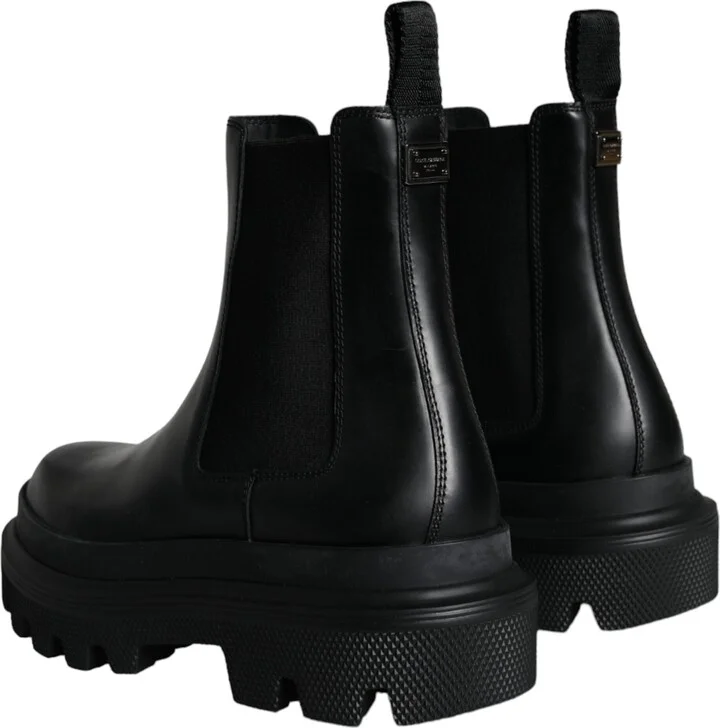 Black Leather Slip On Stretch Trekking Boots Men's Shoes - Image 3