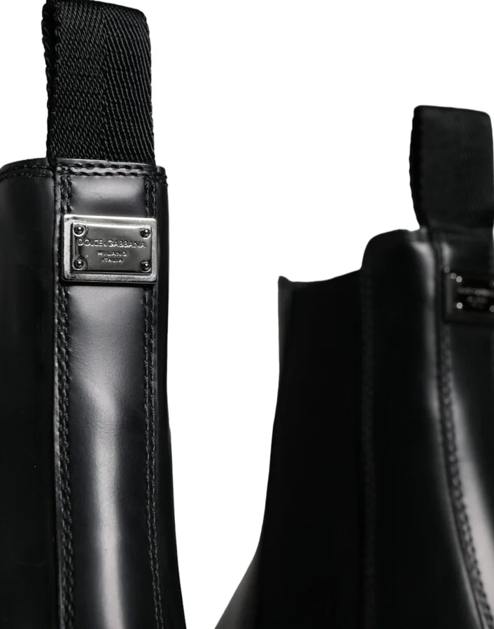 Black Leather Slip On Stretch Trekking Boots Men's Shoes - Image 5