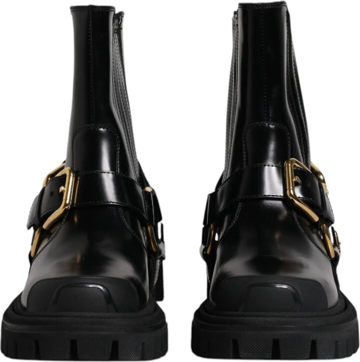 Black Leather Slip On Stretch Trekking Boots Men's Shoes - Image 2