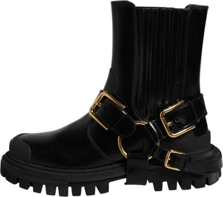 Black Leather Slip On Stretch Trekking Boots Men's Shoes - Image 4