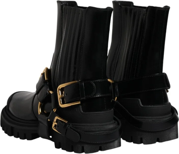 Black Leather Slip On Stretch Trekking Boots Men's Shoes - Image 5