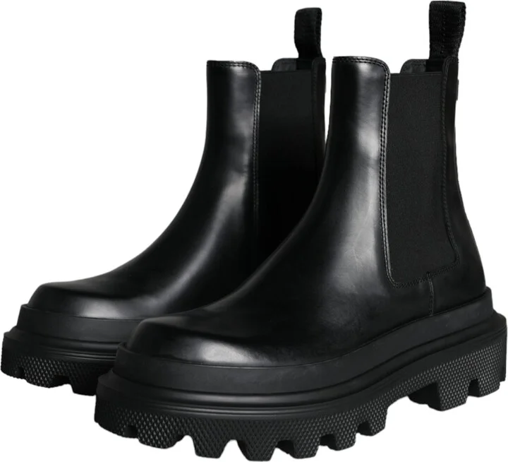 Black Leather Slip On Stretch Trekking Boots Men's Shoes
