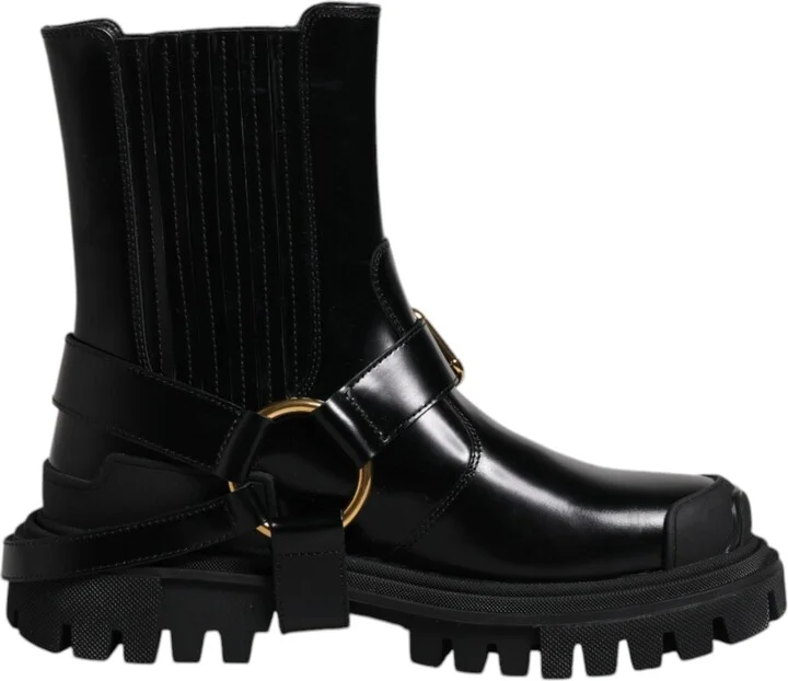 Black Leather Slip On Stretch Trekking Boots Men's Shoes