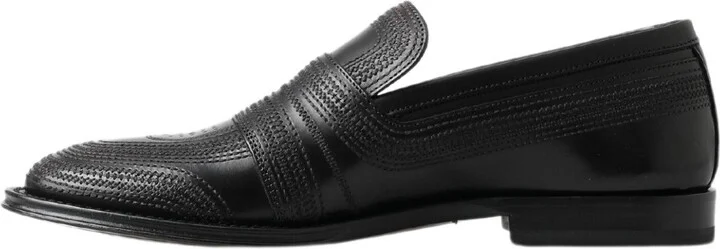 Black Leather Slipper Loafers Stitched Men's Shoes - Image 2