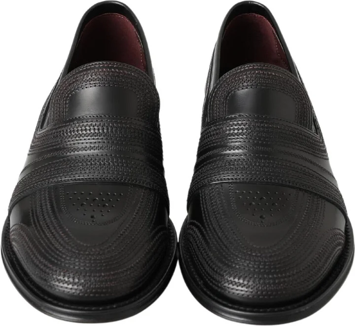 Black Leather Slipper Loafers Stitched Men's Shoes - Image 5