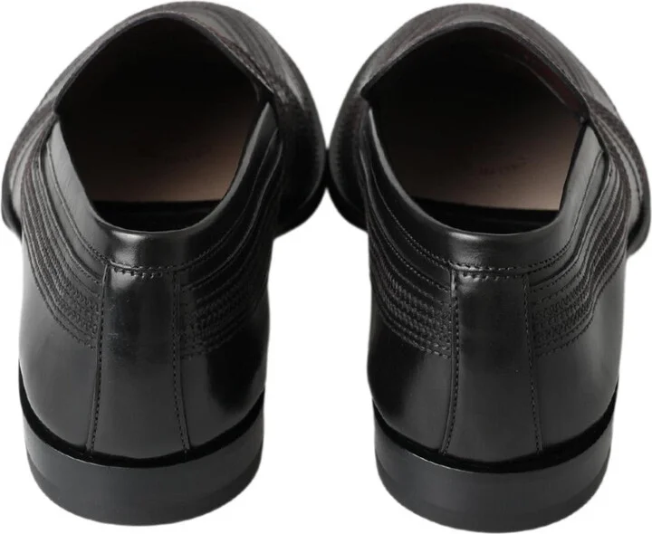 Black Leather Slipper Loafers Stitched Men's Shoes - Image 6