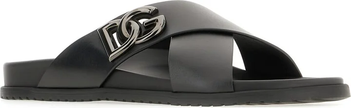 Black Leather Slippers - Image 2