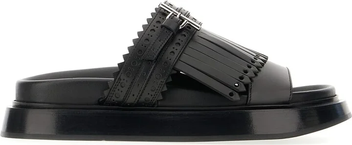 Black Leather Slippers