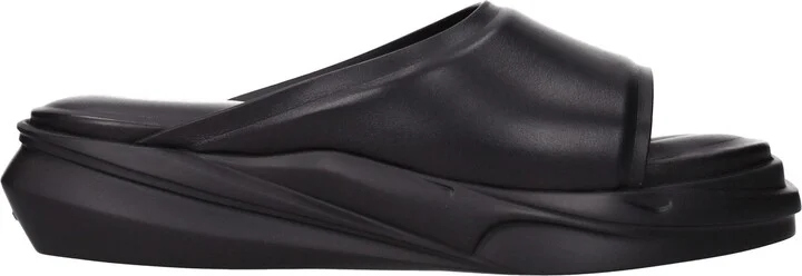 Black Leather Slippers Men's Sandals