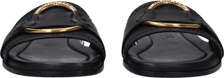 Black Leather Slippers Women's Sandals - Image 3