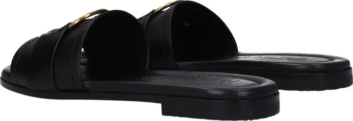 Black Leather Slippers Women's Sandals - Image 4
