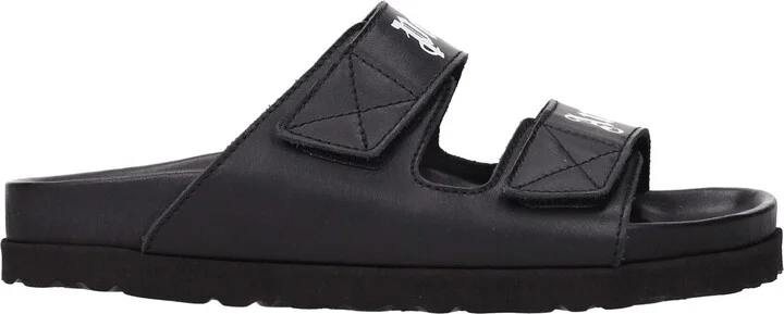 Black Leather Slippers Women's Sandals