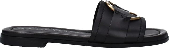 Black Leather Slippers Women's Sandals