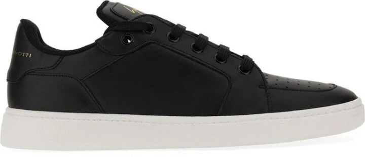Black Leather Sneakers With Embossed Logo