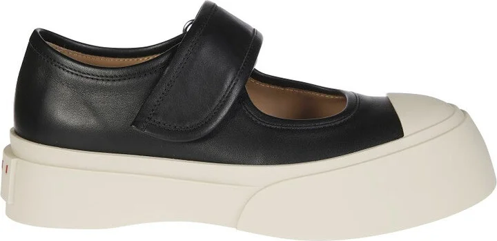 Black Leather Sneakers With Platform Sole
