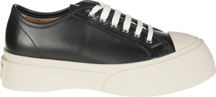 Black Leather Sneakers With Rounded Toe