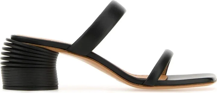 Black Leather Spring Mules