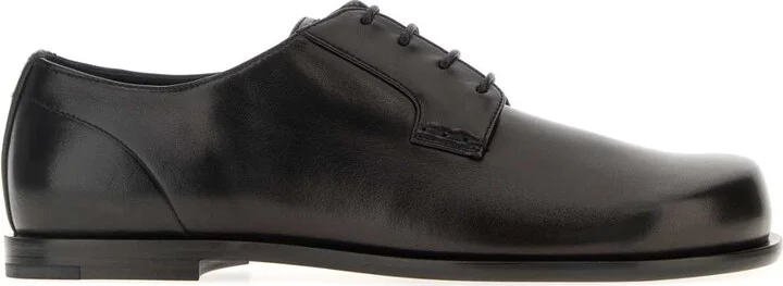 Black Leather Squared Ff Lace-up Shoes