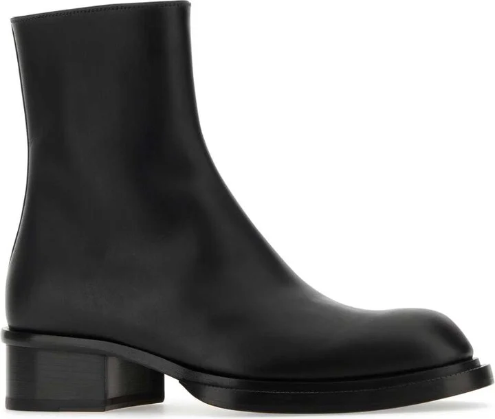 Black Leather Stack Ankle Boots - Image 2
