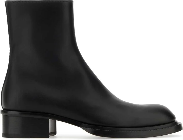 Black Leather Stack Ankle Boots