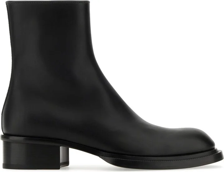 Black leather Stack ankle boots