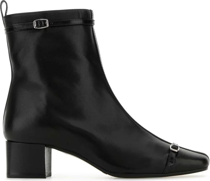 Black Leather Start Ankle Boots