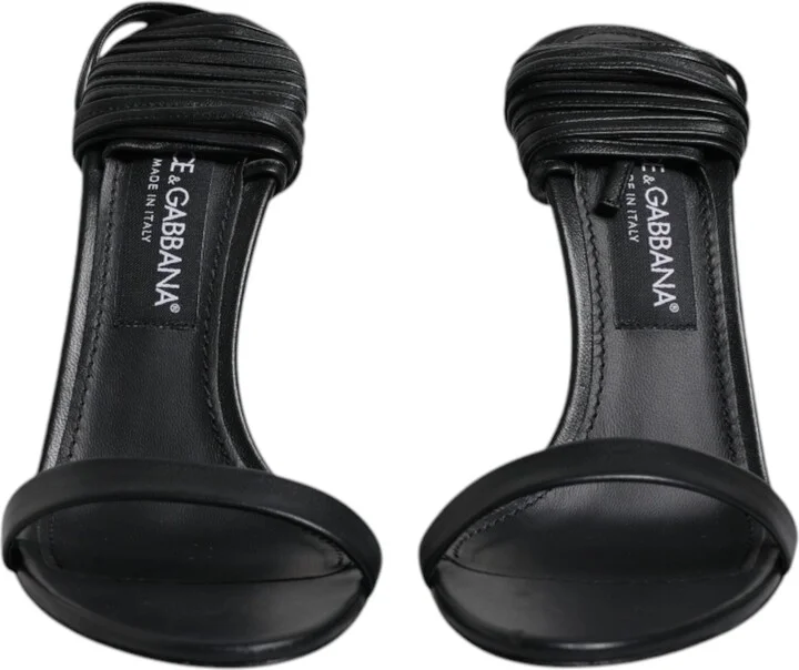 Black Leather Stiletto Heels Sandals Women's Shoes (Pre-Owned) - Image 2