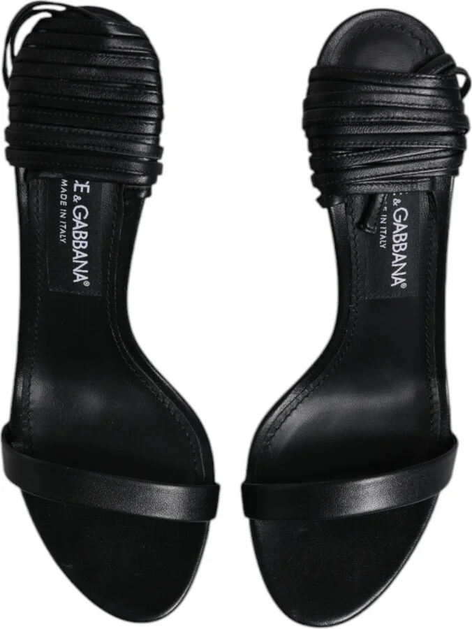 Black Leather Stiletto Heels Sandals Women's Shoes (Pre-Owned) - Image 3