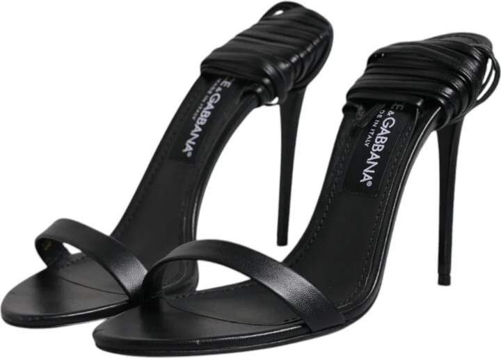 Black Leather Stiletto Heels Sandals Women's Shoes (Pre-Owned) - Image 4