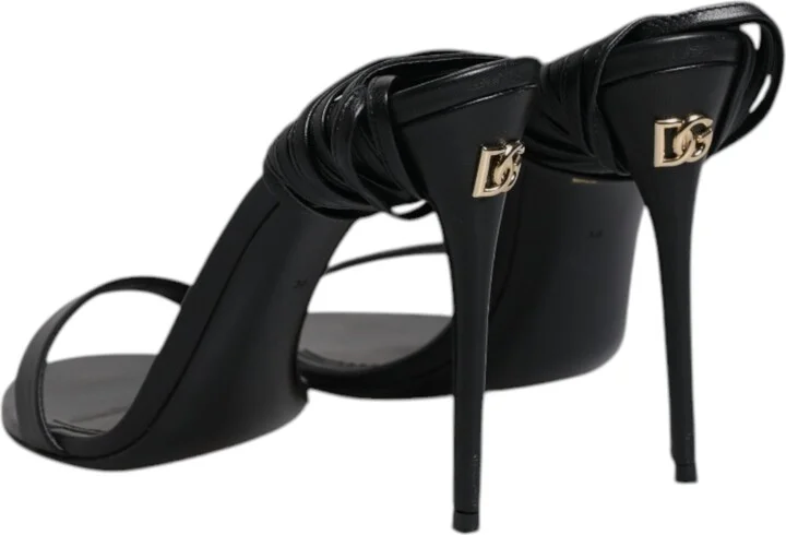 Black Leather Stiletto Heels Sandals Women's Shoes (Pre-Owned) - Image 5