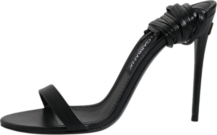 Black Leather Stiletto Heels Sandals Women's Shoes (Pre-Owned) - Image 6