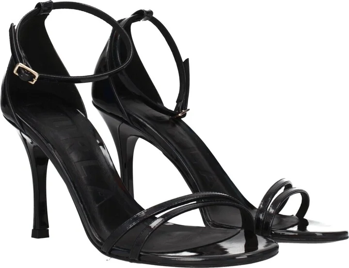 Black Leather Stiletto Heels Women's Sandals - Image 2