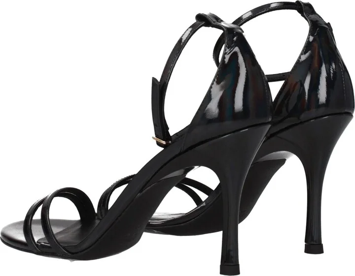 Black Leather Stiletto Heels Women's Sandals - Image 4