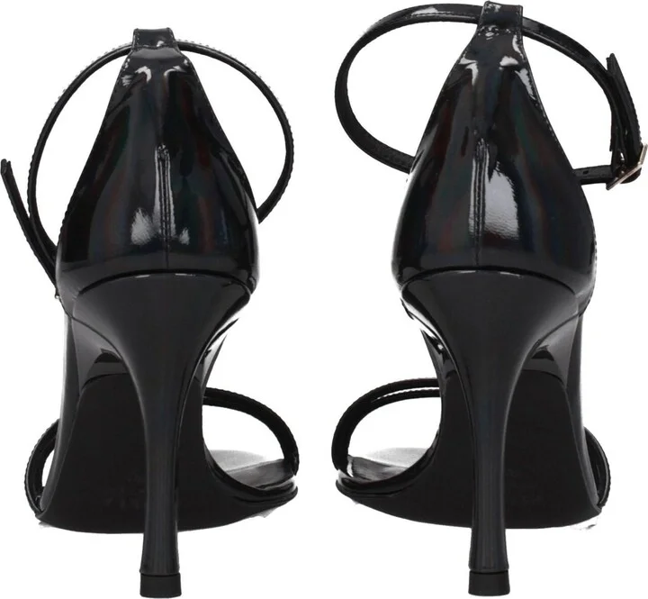 Black Leather Stiletto Heels Women's Sandals - Image 5